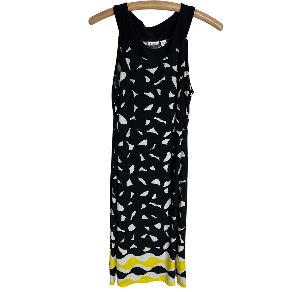 Cato Shift Dress Womens 14/16W Black White Yellow Abstract Geo Sleeveless A41